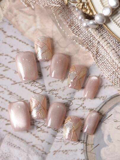 10pcs Press On Nails Short Acrylic Nail Kit Pink Cat Eyes Colorful Grid Fake Nails Short Office DailyWear False Nails Artificial Nails Kit Includes 1sheet Adhesive Tabs &1 Pc Mini File