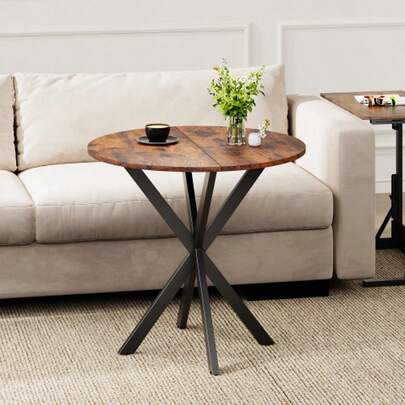 Okrągły stół jadalny, styl industrialny, Ø80 cm z nogami w kształcie litery X, vintage brązowo-czarny, stół kuchenny, stół biurowy