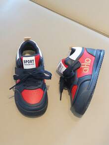 Kids' Classic Striped Casual Sneakers – Adjustable Hook And Loop Strap, Durable Faux Leather Upper, Lightweight Sole, Stylish Daily & School Toddler Footwear - Red - View 3