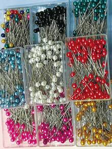 100pcs Colorful Faux Pearl Round Head Pins, Boxed For Convenient Storage, 1.5 Inch Long, Straight And Sharp Needle Body, Easy To Handle And High Visibility, Widely Used For Garment Sewing, Quilting, Patchwork, Fabric DIY Crafts, Essential Basic Fixing Supplies For Sewing And Quilting - Pearl Needles, 100 Pieces Per Box - View 2