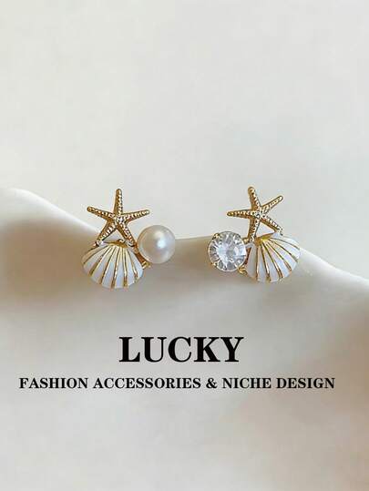 1 Pair Fashionable Cute Starfish & Shell Design Earrings, Minimalist & Unique, Suitable For Teenage Girls And Girl, Ideal For Beach, Vacation And Daily Wear