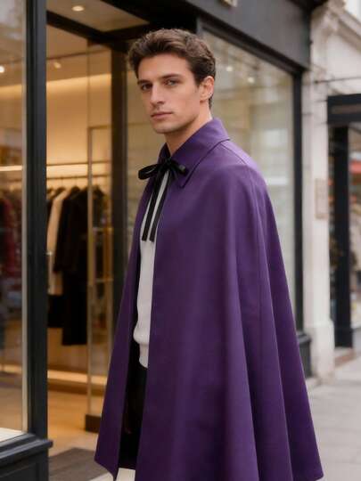 Men's Medieval Victorian Steampunk Gothic Cloak - Elegant Shawl Collar With Tie Closure, Machine Washable, Suitable For Halloween, Renaissance Festivals, Themed Parties - Victorian Style Capelet, Sleeveless Design, Men's Halloween Costume, Grim Reaper Costume, Wizard Costume, Halloween Outfit, Wizard Robe, Vampire Costume, Ghost Costume, Men's Wizard Costume