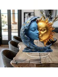 Bohemian Fantasy Sun And Moon Dreamcatcher - Plastic Birthday Gift, Office And Cafe Desktop Display, Home Window Sill Decor, Blue Moon And Gold Sun Acrylic Statues With Holder - Multicolor - View 3