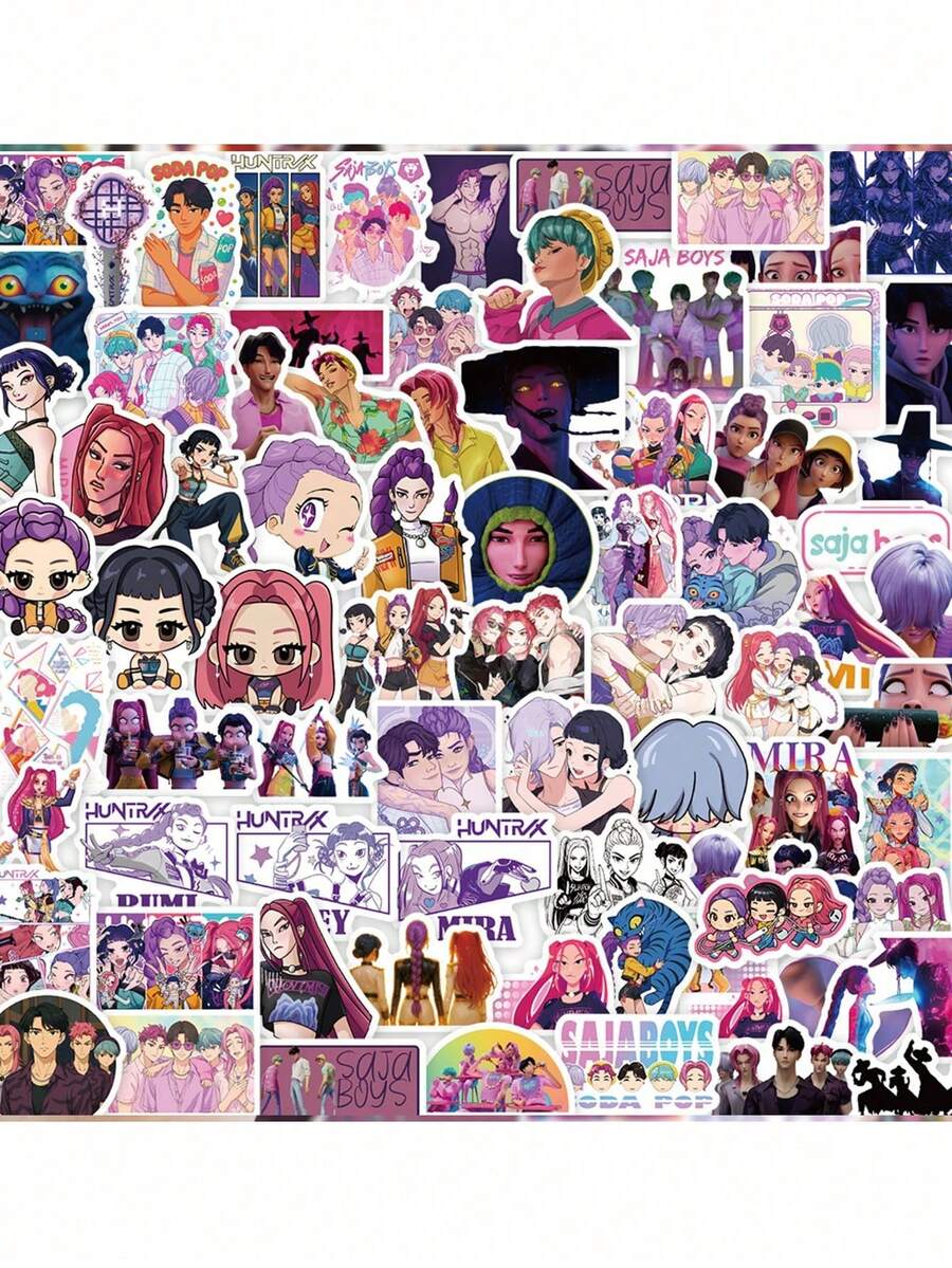 74 miếng dán K-Pop DemonHunters bằng PVC chống thấm nước, hình dán các cô gái săn quỷ, hình nhân vật Rumi hoạt hình, thích hợp dán lên sổ tay và nhật ký. - A - Xem 1