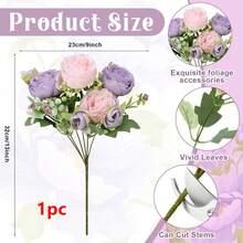 1支/3支仿真牡丹玫瑰花束，婚礼装饰，室内仿真植物装饰，秋季装饰，餐桌摆件，DIY蛋糕装饰，花环材料，花瓶装饰，户外花园，生日派对，活动装饰，情人节礼物，新年装饰 - 淺灰紫 - 查看 9