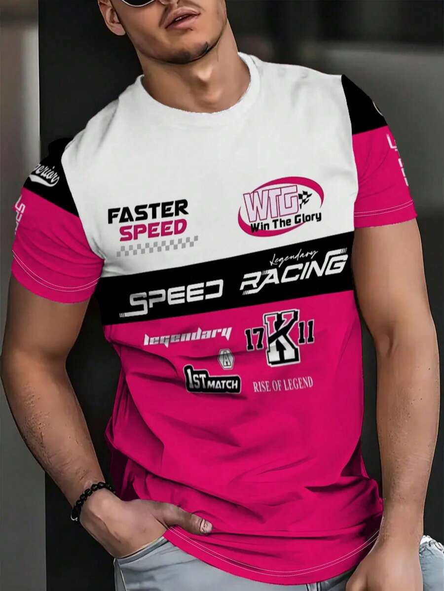 Men's Innovative Printed T-Shirt, Racing Style Numeric Print T-Shirt, Interpreting The Legend Of Speed And Fashion - Multicolor - View 1