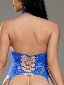 女士性感内衣套装 俏皮连体衣 镂空上衣 长袖泰迪熊异域风情网纱连体衣 - 藍色 - 查看 6