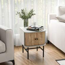 Set Of 2 Nightstand Compact Modern End Side Table W/ Sliding Doors - Default - View 5