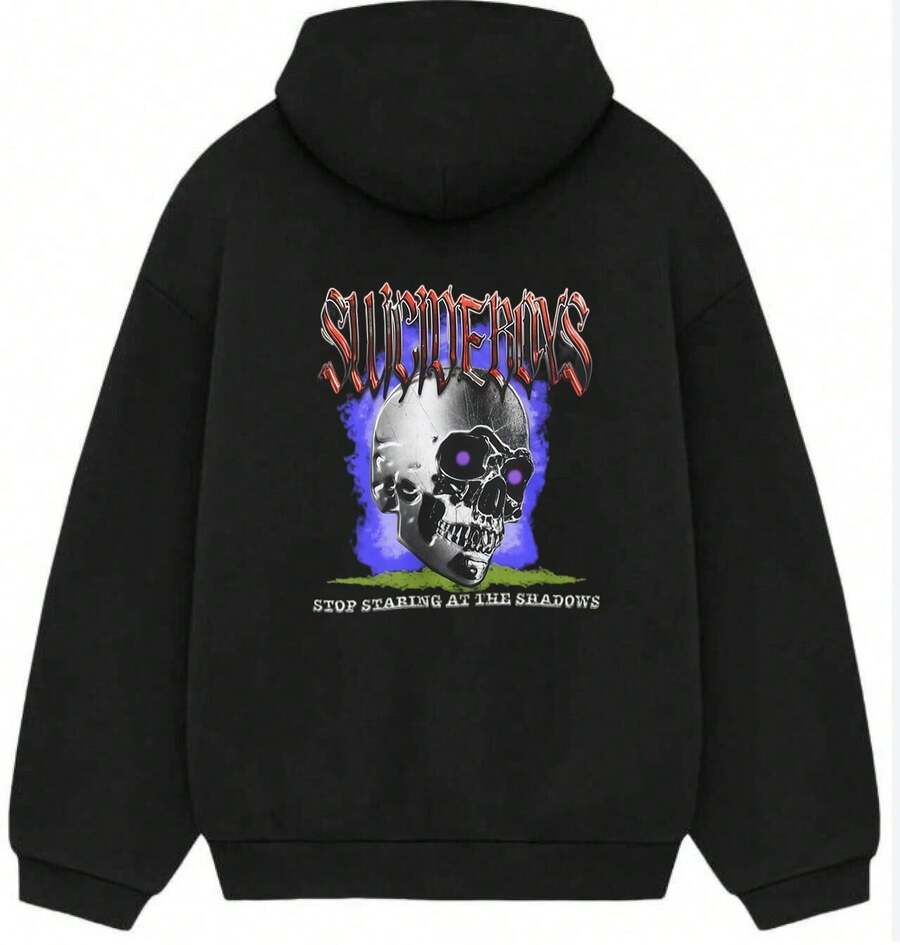 Suicideboy Graphic Print Hoodie,Suicideboy Skeleton Graphic Print Hoodie,Halloween Funny Graphic Hoodie, Sports Leisure Hoodie,Harajuku Hip Hop Rock Style Hoodie, Unisex Fashion ,Comfortable Streetwear - 黑色3 - 查看 1