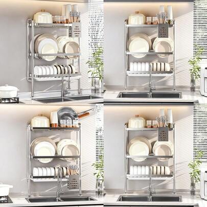 水切りラック シンク上 ステンレス 壁掛け 2段 食器水切りかご 接水トレー付き 食洗機対応 キッチン水切りラック