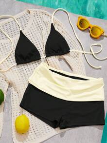 Đồ bơi bikini nữ, trang phục đi biển màu vàng nhạt phong cách retro hàng ngày/quần thể dục/áo khoác ngoài/thường ngày/Y2K/trang phục phương Tây gợi cảm/phong cách Bohemian/cocktail/cổ điển/ôm sát/lễ hội/thanh lịch/giàu có/thời trang đường phố/khu nghỉ dưỡng mùa xuân hè màu đen, kỳ nghỉ - màu đen - Xem 9