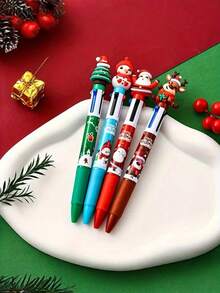 Set 4 pixuri neutre cu tematică de Crăciun, 4 opțiuni de culoare: modele cu Moș Crăciun, reni, om de zăpadă și brad de Crăciun - vârf retractabil ergonomic, peniță medie, material plastic durabil. Perfect pentru recompense pentru adolescenți, Crăciun, Halloween, cadouri de ziua de naștere și cadouri distractive de Crăciun cu pixuri neutre. - Multicolor - Vizualizare 5