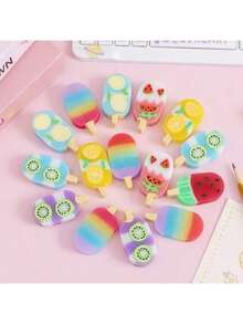 4 piezas de gomas de borrar con forma de helado de dibujos animados, colores aleatorios, suministros para estudiantes - Conjuntos - Ver 2