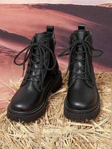 Fleece-Lined And Thickened Women's Shoes, 2025 Autumn And Winter New Style British Style Thick-Soled Student Short Boots, Snow Boots, Women's Boots - 黑色 - 查看 5