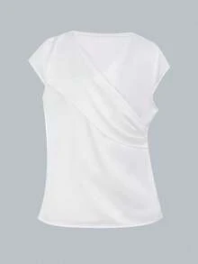 Women's Elegant Solid Color Asymmetric Blouse, Essential For Spring And Summer - White - View 4