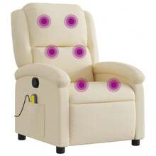 vidaXL Massage-Relaxsessel, Cremefarbener Stoff - Blanc - Voir 2