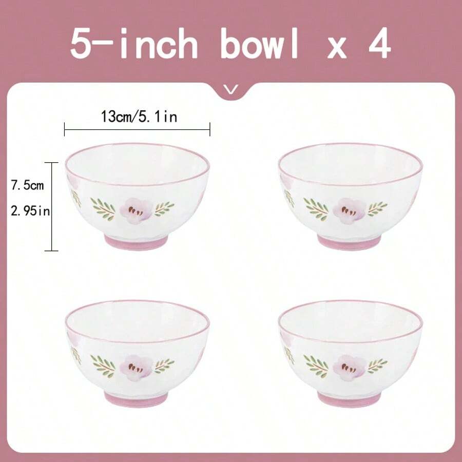 Japanese High-Quality Ceramic Tableware Set, Includes Large Rice Bowl, Soup Bowl, And Steamer Plate, Microwave And Dishwasher , Suitable For Housewarming, Wedding Gifts, Luxury Bowls And Plates Set - Purple Daylily - View 1