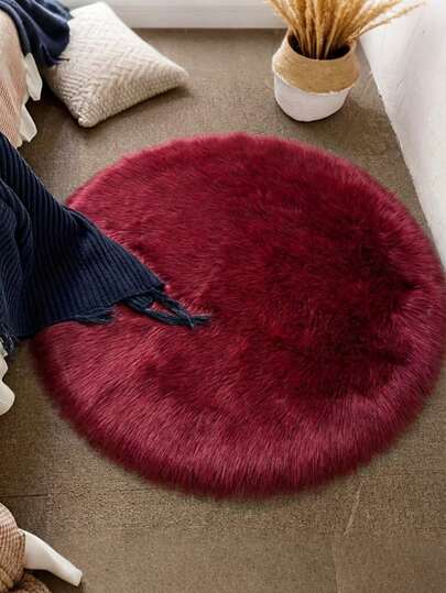 1pc Soft Fluffy Fur Mat Round Burgundy Area Rug, Comfortable For Bedroom, Living Room, Study, Office, Entryway, Room Decor As Floor Mat, Plush Bedroom Rugs, Washable & Non-Slip, Cute Rug - Indoor All-Season Home Decor