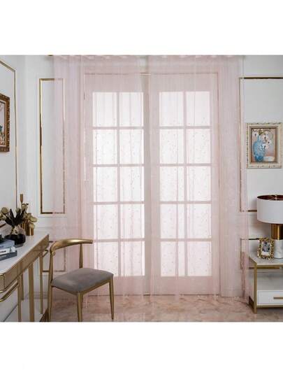 2 tấm rèm voan màu hồng kiểu Mỹ thêu hoa, mờ nhưng không xuyên thấu, thích hợp cho phòng khách, phòng ngủ, ban công, văn phòng, trang trí nhà cửa, mọi mùa.