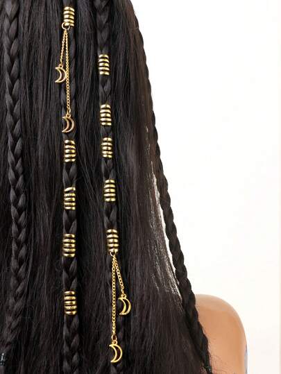 10pcs Women's Braided Hair Accessories, Five-Pointed Star & Moon Decor Braided Hair Clips, Fashion Hair Rings, Ramadan Gift, Braided Hair Moon Decor, Daily Wear