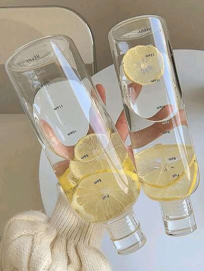 1pc Large Capacity Portable Plastic Water Bottle, Women's Stylish Water Cup With Time Scale, Glass Juice Bottle, Water Bottle