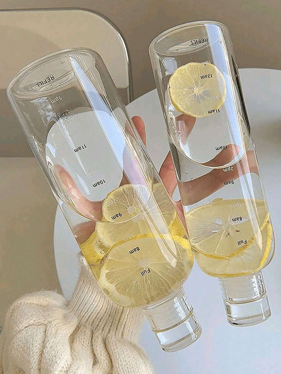 1个大容量便携式塑料水瓶，女士时尚水杯带时间刻度，玻璃果汁瓶，水瓶 - 彩色 - 查看 1