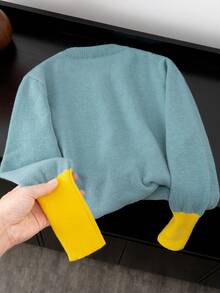 2025 Novo Cardigan de Tricô com Bordado de Coração em Contraste de Cores, Estilo Macio e Confortável, Adequado para Usar no Dia dos Namorados - Azul menta - Visão 2