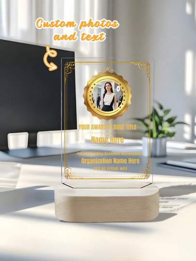 Custom Acrylic Trophies With Wooden Frames, Customize Photo And Text,8 Styles,Specially Designed For Employees To Thank And Recognize Retirement - MEDALS Custom-Made For Colleagues And Friends Of Employees,Transparent Sports Awards, Competition Commemorative Awards, To Honor Outstanding Employees