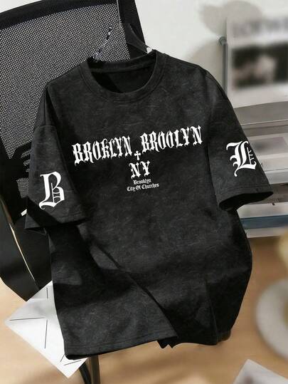 1 pieza Camiseta de manga corta de cuello redondo con estampado de eslogan y copo de nieve minimalista casual para niños, de estilo de moda y cómoda, para primavera/verano