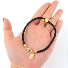 1pc New Fashion Adjustable Cord Letter & Eye Shaped Bracelet For Women - Black - View 3