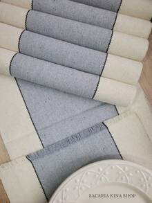 Jogo Americano LUXO 7 peças sendo 1 caminho e 6 lugares em tear qualidade! - CRÚ E CINZA - Visão 3