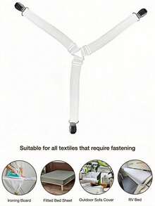 4-Piece Invisible Sheet And Mattress Corner Fasteners, Bed Skirt Fastener Tools With Optional Metal Clips And Adjustable Elastic Bands To Keep Sheets Smooth And Tidy, Easy To Install, Made Of Non-Slip Material, Practical Invisible Non-Slip Straps, Suitable For Mattresses, Sofa Beds, Outdoor Sofa Covers - A - View 4