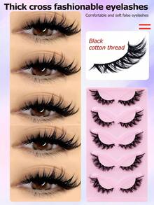 5 PairsOf Luxurious Fluffy False Eyelashes - Thick, Wispy, 3D Volume, Reusable, Soft, Lightweight, Faux Mink Strip Lashes For Dramatic Eye Makeup Look Strip Lashes, Lashes, Eyelashes, Fake Lashes - Criss Cross lashes - View 3
