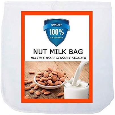 Nut Milk Bag, Pro Quality Multiple Usage Reusable Food Strainer, Cold Brew Coffee Bag Cheese Cloth, Ultra Fine Nylon Mesh  For Almond/Soy Milk, Juice, Coffee, Tea, 12"X12"