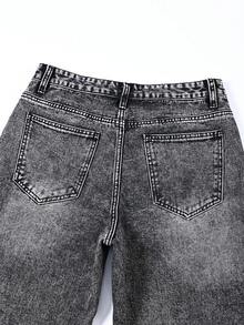 1 chiếc quần jean nam dáng rộng bằng vải denim cotton, thiết kế túi xéo, quần jean dài dáng rộng đã qua xử lý, kiểu dáng quần áo động, thời trang đường phố, màu xám đậm, phong cách Y2K, dòng Buddy Series - Màu xám đen - Xem 6