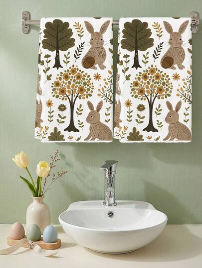 2Pcs Easter Watercolor Bunny Egg Farmhouse Kitchen Towels, Black And White Geometric Bunny Mason Bottle Floral Butterfly Spring/Summer Farm Decoration Dishcloth Holiday Party Supplies Handkerchiefs Suitable For Kitchen, Dining Room, And Dining Table