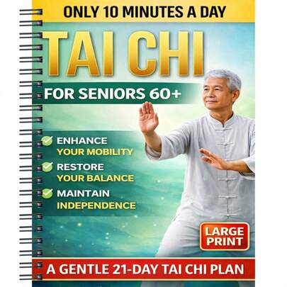 Tai Chi de 10 minutos para personas mayores de 60 años: Entrenamiento de equilibrio y prevención de caídas paso a paso en 21 días (Letra grande, ilustrado, en casa, sin equipo)