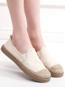 女士学院风平底休闲米色渔夫鞋，低帮透气略宽百搭草编鞋 - 米色 - 查看 6