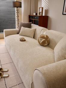 1件装四季舒适雪尼尔沙发垫套,现代简约防滑沙发座垫,防尘可水洗沙发套,时尚柔软防褪色宠物友好型沙发套,适用于L型沙发和1/2/3/4人座沙发,可用于卧室、办公室、客厅。 - 米色 - 查看 7
