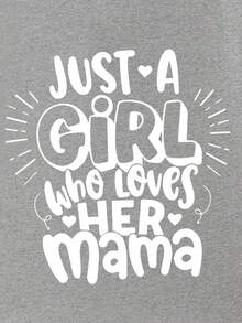 母亲节标语印花圆领T恤，休闲柔软夏季上衣，适合青少年女孩 - 灰色 - 查看 7