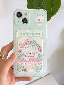 1pc Cute Cartoon Puppy Flower Basket Design Shockproof TPU Full Coverage Phone Case Compatible With IPhone 11/12/13/14/15/16/17/Pro Max, Blue - Baby Blue - View 1