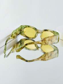 1副女士时尚眼镜，新款长方形大理石纹独特设计，休闲百搭，适合街头、派对、日常佩戴、度假，防紫外线 - 彩色 - 查看 2