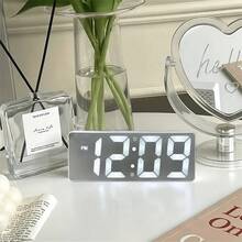 SOKANY 1pc Minimalist Mirror Alarm Clock, High-Definition Smart LED Clock With Temperature Display, Adjustable Brightness, Voice Control, 12/24 Hour Format, USB & Battery Powered - Suitable As Desk Clock, Bedside Digital Alarm Clock, Perfect For Desktop And Bedroom Decor - Silver - View 12