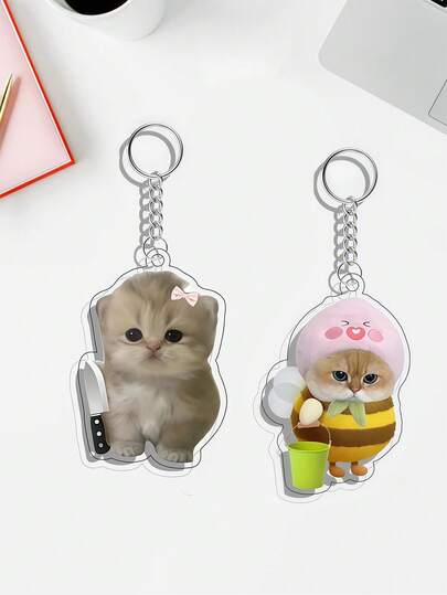 1pc Organic Acrylic Cat Keychain, Cute Cat Keychain, Organic Acrylic Animal Pendant, Small Accessory, Bag Charm, Car Key Chain, Key Lanyard, Key Chain Accessory, Keyring, Couples Keychain, Men's Keychain, Women's Keychain, Birthday Gift, Friend Gift, Holiday Gift, Event Souvenir, Party Favor