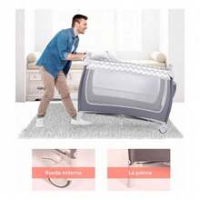 Cuna Corral Plegable Para Bebe Con Ruedas Y Mosquitero - Gris - Ver 4