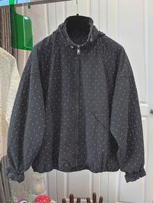 2025 Polka Dot Hooded Quick Dry Short Jacket For Women, Loose Casual Summer Windbreaker Black Spring - Black - View 5