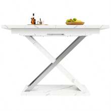 Versatile Retractable Dining Table For Kitchen & Studio, Marble Look Desk With Stable Base & Smooth Rails - White1 - View 10