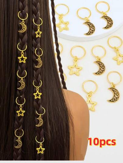 10pcs Star & Moon Fashionable Elastic Hair Ties, Ramadan Exclusive Hair Accessories