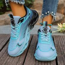 女士渐变色舒适百搭运动休闲鞋，柔软针织鞋底跑步运动鞋 - 藍色 - 查看 3