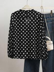 Women's French Romantic Elegant Polka Dot Ruffle Blouse Vacation - Black - View 2